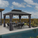 PURPLE LEAF Patio Gazebo for Backyard Grey Hardtop Galvanized Steel Roof Awning with String Lights-clear