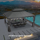 PURPLE LEAF Patio Gazebo for Backyard Grey Hardtop Galvanized Steel Roof Awning with String Lights-clear