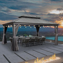PURPLE LEAF Patio Gazebo for Backyard Grey Hardtop Galvanized Steel Roof Awning with String Lights-clear