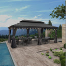 PURPLE LEAF Patio Gazebo for Backyard Grey Hardtop Galvanized Steel Roof Awning with String Lights-clear