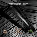 PURPLE LEAF Patio Gazebo for Backyard Grey Hardtop Galvanized Steel Roof Awning with String Lights-clear