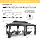 PURPLE LEAF Patio Gazebo for Backyard Grey Hardtop Galvanized Steel Roof Awning with String Lights-clear