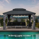 PURPLE LEAF Patio Gazebo for Backyard Grey Hardtop Galvanized Steel Roof Awning with String Lights-clear