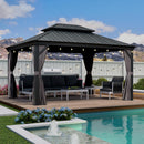 PURPLE LEAF Patio Gazebo for Backyard Grey Hardtop Galvanized Steel Roof Awning with String Lights-clear