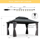 PURPLE LEAF Patio Gazebo for Backyard Grey Hardtop Galvanized Steel Roof Awning with String Lights-clear