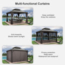 PURPLE LEAF Patio Gazebo for Backyard Grey Hardtop Galvanized Steel Roof Awning with String Lights-clear