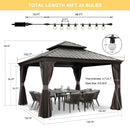 PURPLE LEAF Patio Gazebo for Backyard Grey Hardtop Galvanized Steel Roof Awning with String Lights-clear