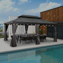 PURPLE LEAF Patio Gazebo for Backyard Grey Hardtop Galvanized Steel Roof Awning with String Lights-clear