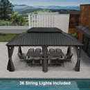 PURPLE LEAF Patio Gazebo for Backyard Grey Hardtop Galvanized Steel Roof Awning with String Lights-clear
