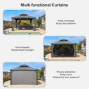 PURPLE LEAF Patio Gazebo for Backyard Grey Hardtop Galvanized Steel Roof Awning with String Lights-clear