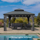 PURPLE LEAF Patio Gazebo for Backyard Grey Hardtop Galvanized Steel Roof Awning with String Lights-clear