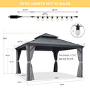PURPLE LEAF Patio Gazebo for Backyard Grey Hardtop Galvanized Steel Roof Awning with String Lights-clear