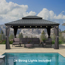 PURPLE LEAF Patio Gazebo for Backyard Grey Hardtop Galvanized Steel Roof Awning with String Lights-clear