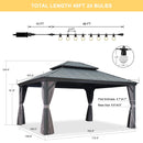 PURPLE LEAF Patio Gazebo for Backyard Grey Hardtop Galvanized Steel Roof Awning with String Lights-clear
