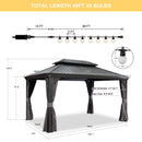 PURPLE LEAF Patio Gazebo for Backyard Grey Hardtop Galvanized Steel Roof Awning with String Lights-clear