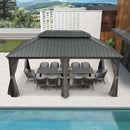 PURPLE LEAF Patio Gazebo for Backyard Grey Hardtop Galvanized Steel Roof Awning with Upgrade Curtain