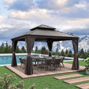 PURPLE LEAF Patio Gazebo for Backyard Grey Hardtop Galvanized Steel Roof Awning with Upgrade Curtain
