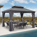 PURPLE LEAF Patio Gazebo for Backyard Grey Hardtop Galvanized Steel Roof Awning with Upgrade Curtain