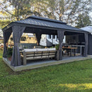 PURPLE LEAF Patio Gazebo for Backyard Grey Hardtop Galvanized Steel Roof Awning with Upgrade Curtain