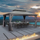 PURPLE LEAF Patio Gazebo for Backyard Grey Hardtop Galvanized Steel Roof Awning with Upgrade Curtain