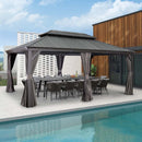 PURPLE LEAF Patio Gazebo for Backyard Grey Hardtop Galvanized Steel Roof Awning with Upgrade Curtain
