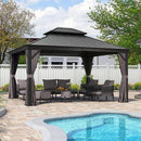 PURPLE LEAF Patio Gazebo for Backyard Grey Hardtop Galvanized Steel Roof Awning with Upgrade Curtain
