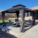 PURPLE LEAF Patio Gazebo for Backyard Grey Hardtop Galvanized Steel Roof Awning with Upgrade Curtain