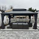 PURPLE LEAF Patio Gazebo for Backyard Grey Hardtop Galvanized Steel Roof Awning with Upgrade Curtain