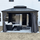 PURPLE LEAF Patio Gazebo for Backyard Grey Hardtop Galvanized Steel Roof Awning with Upgrade Curtain