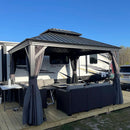 PURPLE LEAF Patio Gazebo for Backyard Grey Hardtop Galvanized Steel Roof Awning with Upgrade Curtain