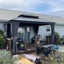 PURPLE LEAF Patio Gazebo for Backyard Grey Hardtop Galvanized Steel Roof Awning with Upgrade Curtain