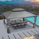 PURPLE LEAF Patio Gazebo for Backyard Grey Hardtop Galvanized Steel Roof Awning with Upgrade Curtain