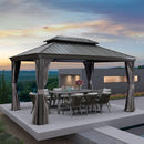 PURPLE LEAF Patio Gazebo for Backyard Grey Hardtop Galvanized Steel Roof Awning with Upgrade Curtain