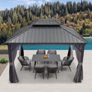 PURPLE LEAF Patio Gazebo for Backyard Grey Hardtop Galvanized Steel Roof Awning with Upgrade Curtain