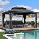 PURPLE LEAF Patio Gazebo for Backyard Grey Hardtop Galvanized Steel Roof Awning with Upgrade Curtain
