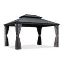 PURPLE LEAF Patio Gazebo for Backyard Grey Hardtop Galvanized Steel Roof Awning with Upgrade Curtain