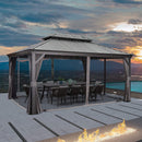 PURPLE LEAF Patio Gazebo for Backyard Grey Hardtop Galvanized Steel Roof Awning with Upgrade Curtain