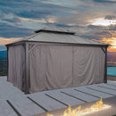 PURPLE LEAF Patio Gazebo for Backyard Grey Hardtop Galvanized Steel Roof Awning with Upgrade Curtain