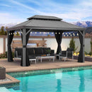 PURPLE LEAF Patio Gazebo for Pool Light Grey Hardtop Galvanized Steel Roof with String Lights-clear