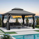 PURPLE LEAF Patio Gazebo for Pool Light Grey Hardtop Galvanized Steel Roof with String Lights-clear