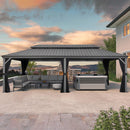 PURPLE LEAF Patio Gazebo for Pool Light Grey Hardtop Galvanized Steel Roof with String Lights-clear