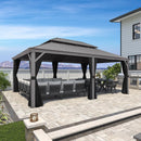 PURPLE LEAF Patio Gazebo for Pool Light Grey Hardtop Galvanized Steel Roof with String Lights-clear