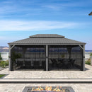 PURPLE LEAF Patio Gazebo for Pool Light Grey Hardtop Galvanized Steel Roof with String Lights-clear