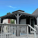 PURPLE LEAF Patio Gazebo for Pool Light Grey Hardtop Galvanized Steel Roof with String Lights-milky