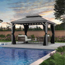 PURPLE LEAF Patio Gazebo for Pool Light Grey Hardtop Galvanized Steel Roof with String Lights-clear