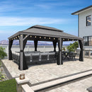 PURPLE LEAF Patio Gazebo for Pool Light Grey Hardtop Galvanized Steel Roof with String Lights-clear