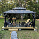PURPLE LEAF Patio Gazebo for Pool Light Grey Hardtop Galvanized Steel Roof with Reinforcement Support Rod