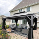 PURPLE LEAF Patio Gazebo for Pool Light Grey Hardtop Galvanized Steel Roof with Reinforcement Support Rod