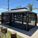 PURPLE LEAF Patio Gazebo for Pool Light Grey Hardtop Galvanized Steel Roof with Reinforcement Support Rod