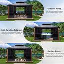 PURPLE LEAF Sunroom Hardtop Gazebo with Wood Grain Columns Black Frame Double Roof Galvanized Steel Solarium All-Weather Screen House